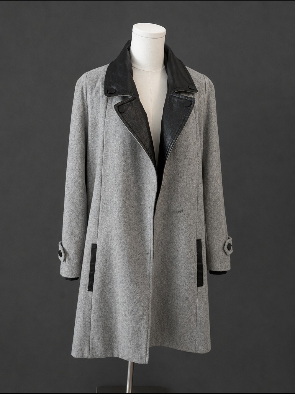 Gray Women's Coat with Black Trim